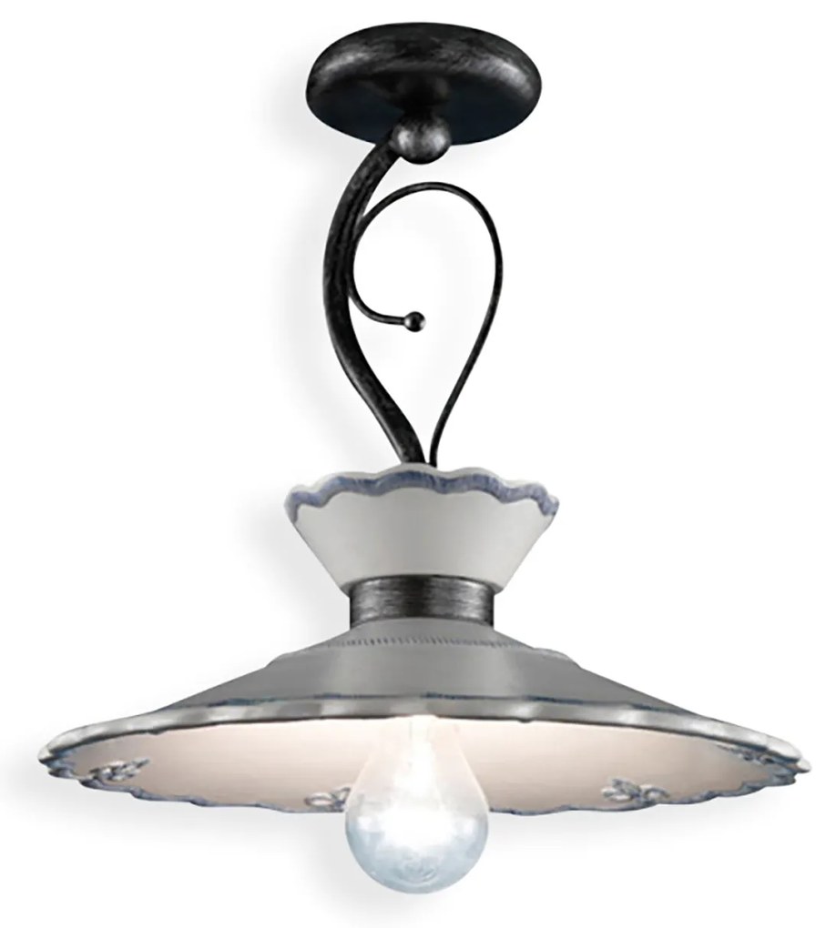 Plafoniera Classica Ravenna Metallo E Ceramica Nero Sfumato Arg. 44Cm 1 Luce E27