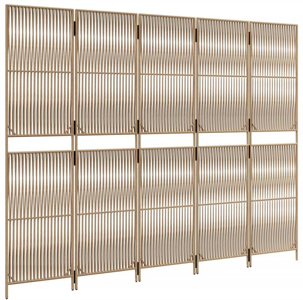 Divisorio per ambienti a 5 pannelli beige in polyrattan