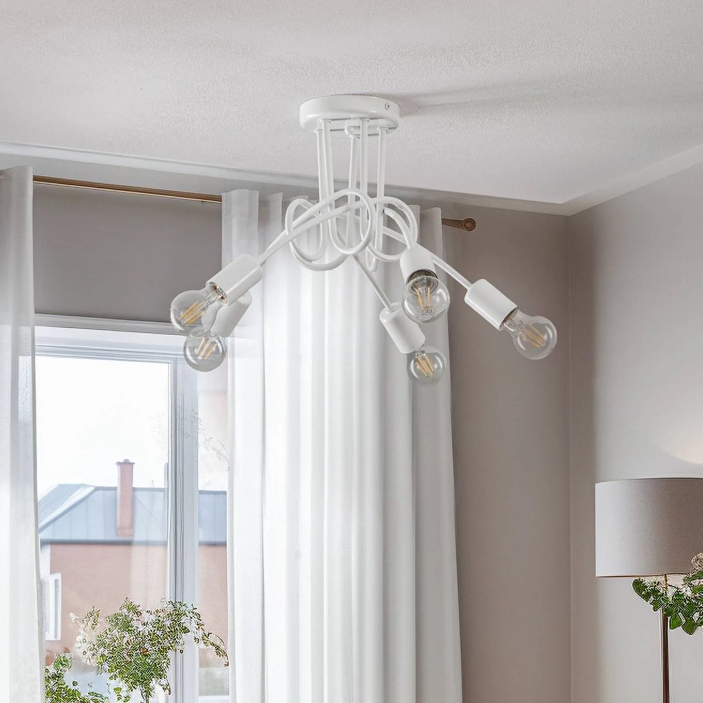 Lamkur Plafoniere Joiy, incrociate, a 5 luci, bianco