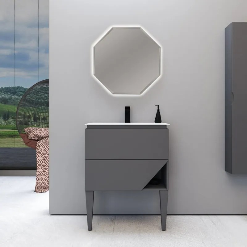 Mobile sottolavabo e lavabo Vintage per vasca centrale grigio nuvola L 70 x H 55 x P 45.3 cm