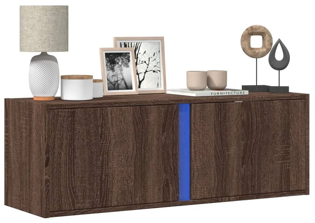 Mobile Tv A Parete Con Luci Led Rovere Marrone 100x31x35 Cm /