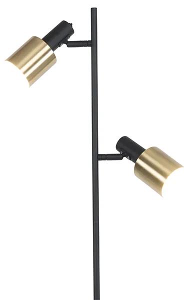 Lampada da terra di design nera con oro 2 luci - Stijn