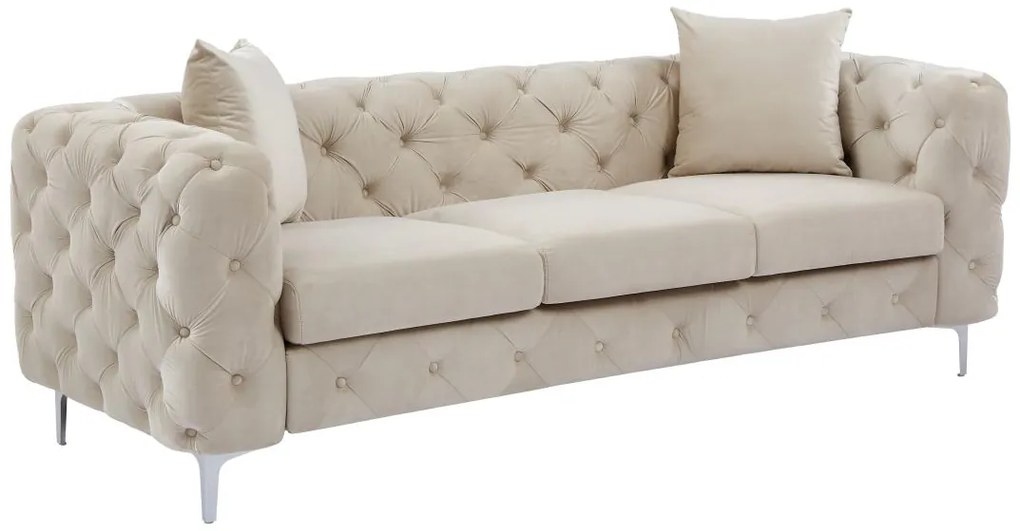 Divano 3 posti Chesterfield in Velluto Beige - EDWINA