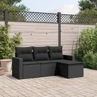 Set Divani da Giardino 4 pz con Cuscini Nero in Polyrattan 3218855