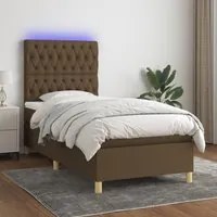 Letto a Molle Materasso e LED Marrone Scuro 100x200 cm Tessuto 3135656