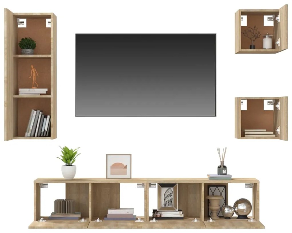 Set di mobili porta tv 5 pz rovere sonoma in legno multistrato