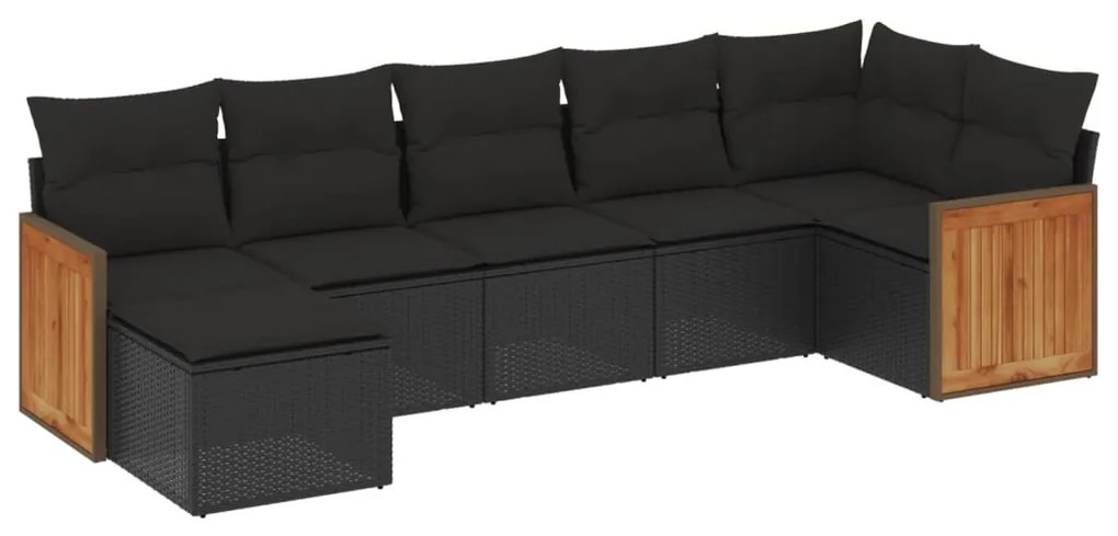 Set Divani da Giardino con Cuscini 7pz Nero Polyrattan