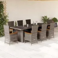 Set da Pranzo da Giardino 9 pz con Cuscini in Polyrattan Grigio 3277557