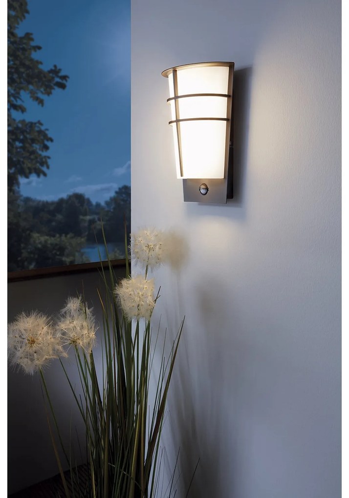 Applique Esterno Sensore Breganzo 1 Metallo Grigio Policarbonato Bianco Led