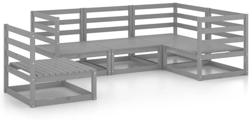 Set Divani da Giardino 5 pz Grigio in Legno Massello di Pino