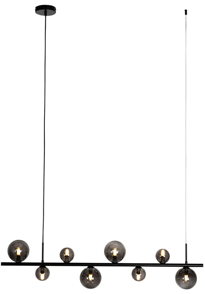 Lampada a sospensione nera con vetro fumé oblungo 8 luci - Monaco