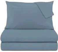 Completo letto matrimoniale cotone raso blu avio