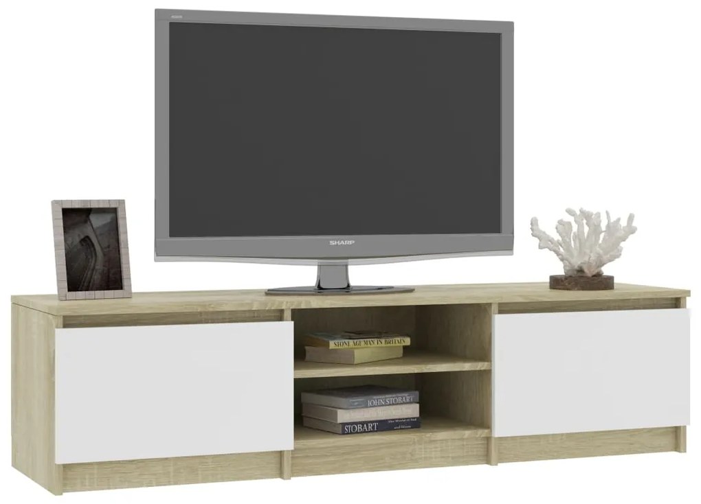 Mobile tv bianco rovere sonoma 140x40x35,5 cm legno multistrato