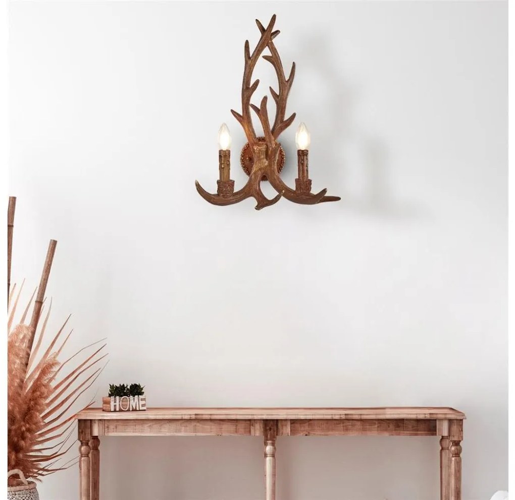 Searchlight 6412-2BR - Lampada da parete STAG 2xE14/40W/230V corna