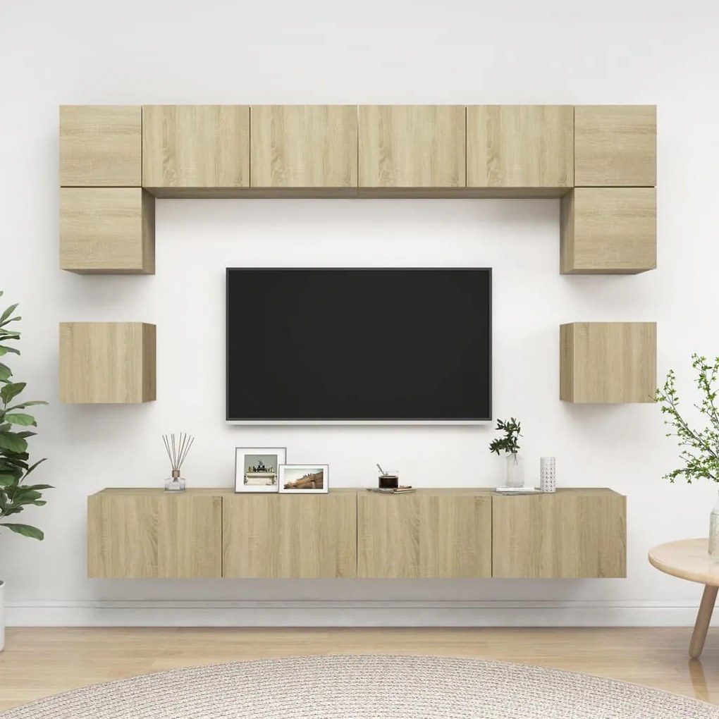 Set Di Mobili Tv 8 Pz Rovere Sonoma İn Legno Multistrato /
