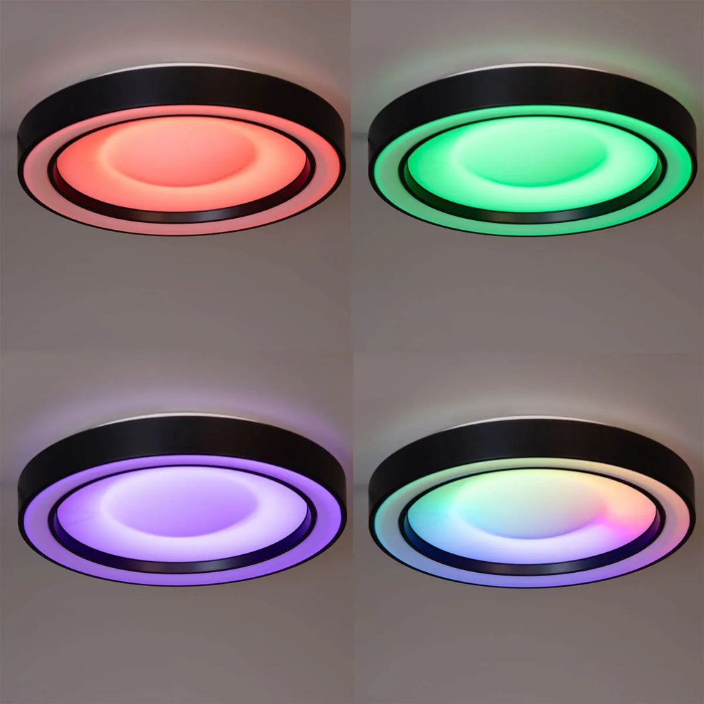Plafoniera nera con LED RGBW dimmerabile incluso e telecomando - Arco