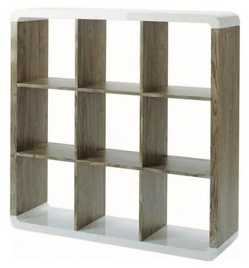 Libreria Cube con 3 ripiani e 9 compartimenti aperti Legno Naturale e Bianco L110xP29,5xA110 cm