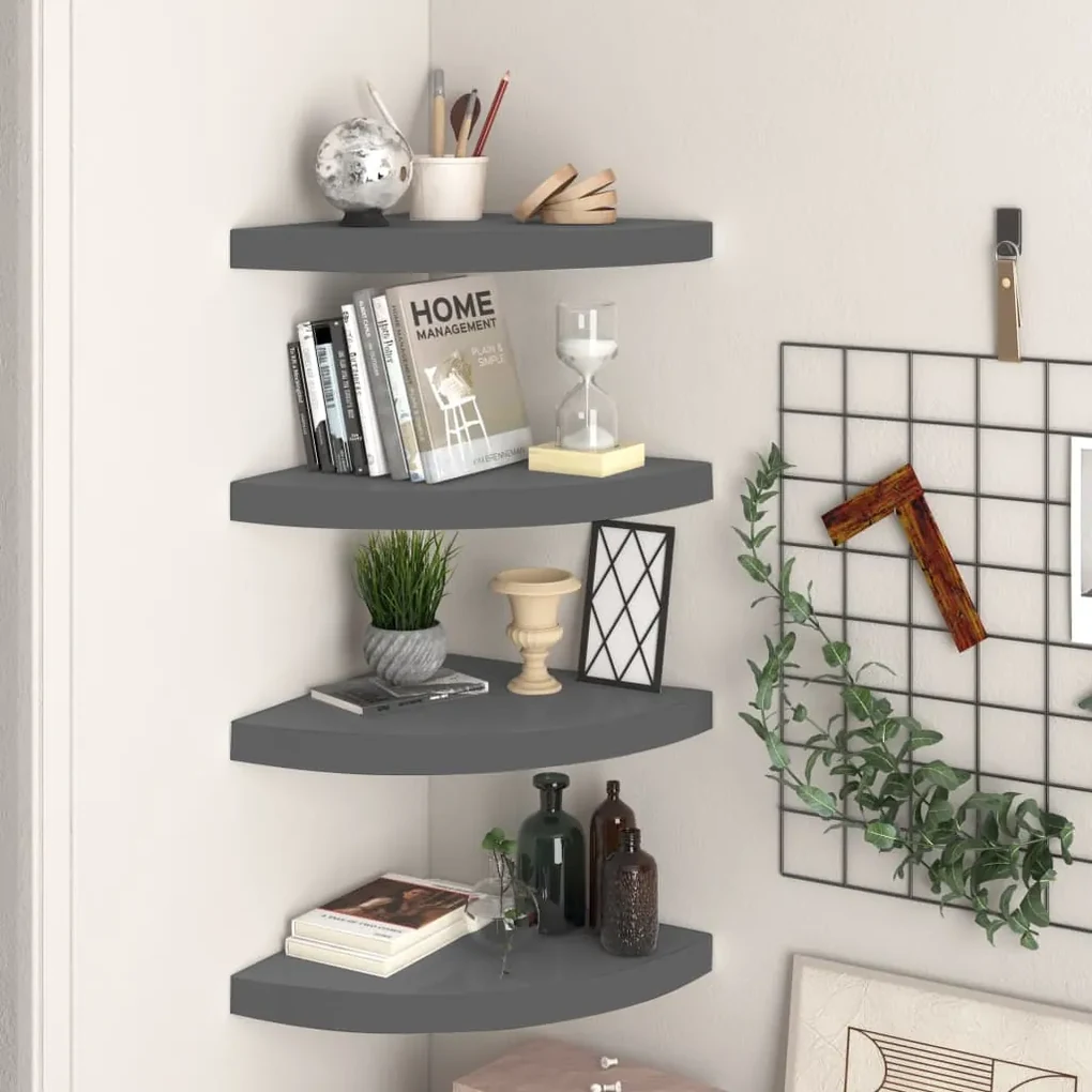 Scaffali angolari a parete 4 pz grigio lucido 35x35x3,8 cm mdf