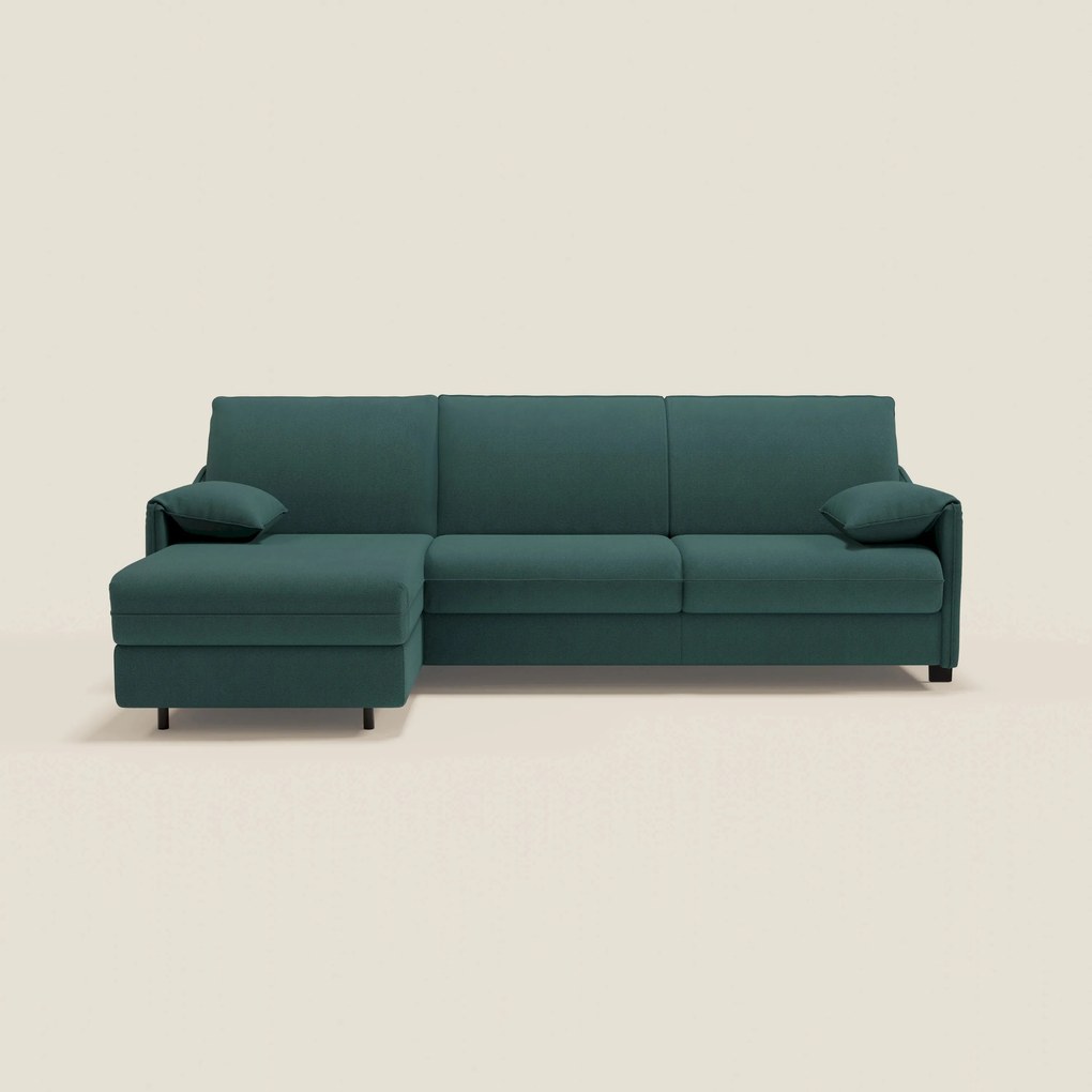 Primula divano letto angolare con materasso H18 cm - penisola contenitore in tessuto smacchiabile T05