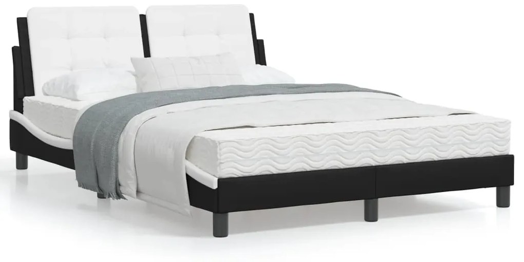 Letto con materasso nero e bianco 140x190 cm in similpelle