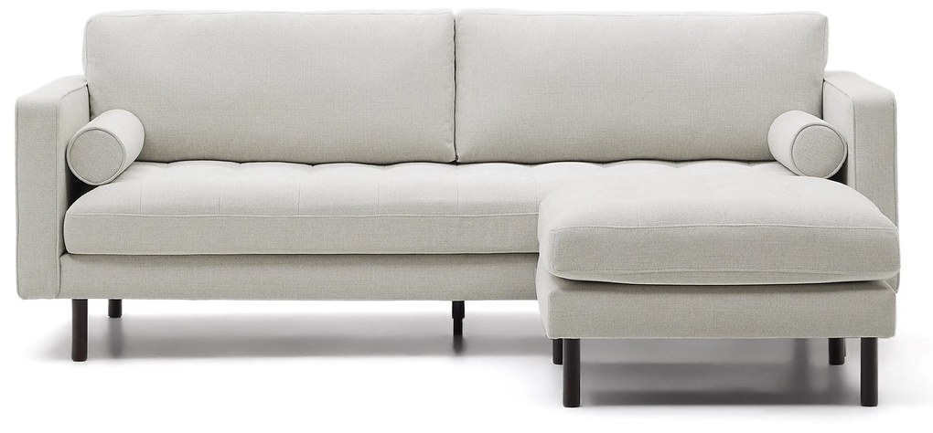 Kave Home - Sofà Debra a 3 posti con poggiapiedi in ciniglia perla e gambe con finitura wengué 222 cm