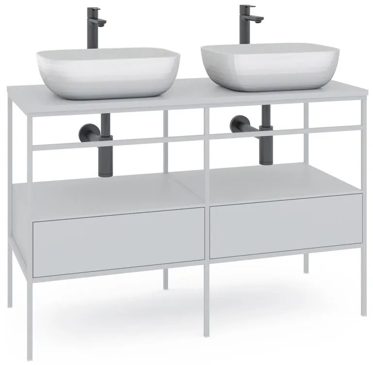 Mobile sottolavabo e lavabo Outline bianco L 120 x H 92 x P 45.5 cm 2 vasche 2 cassetti