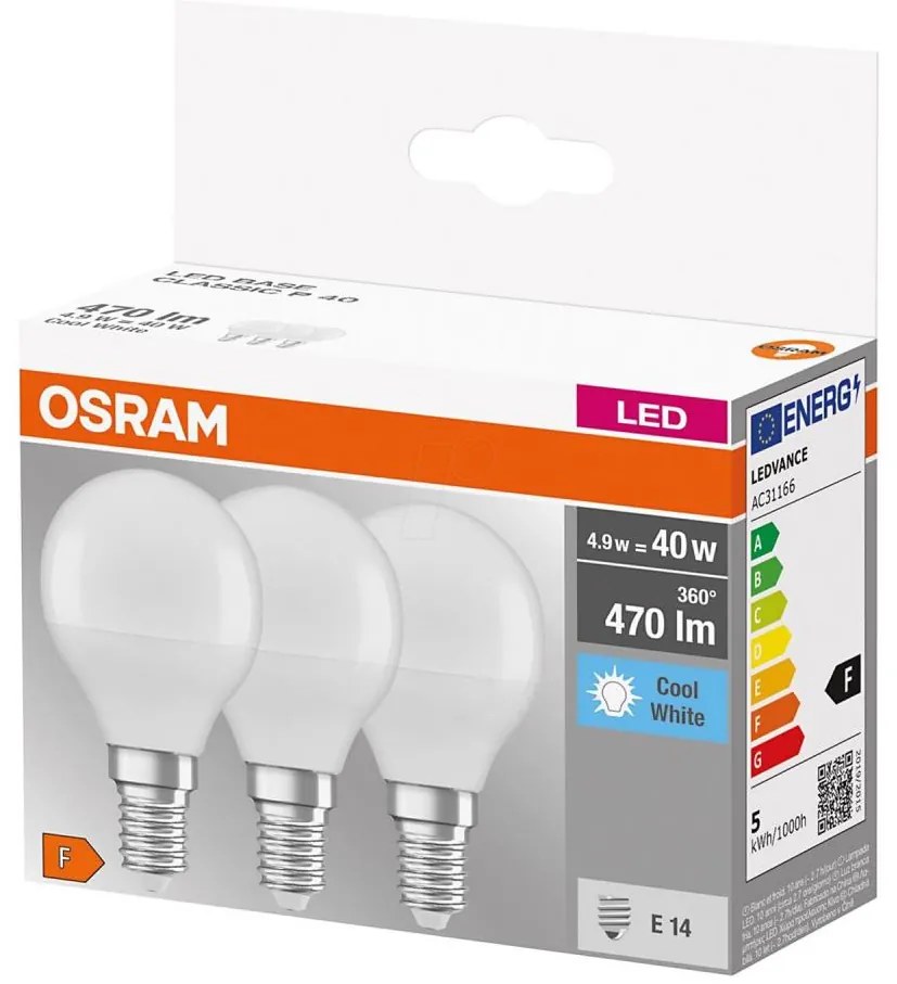 SET 3x Lampadina LED P40 E14/4,9W/230V 4000K - Osram