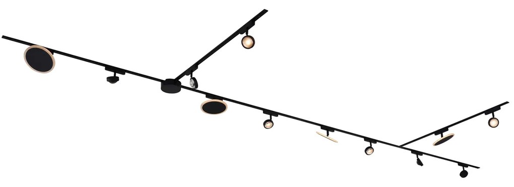 Sistema di illuminazione su binario con 8 faretti e 4 plafoniere nere monofase - Magnetic Lance Puk