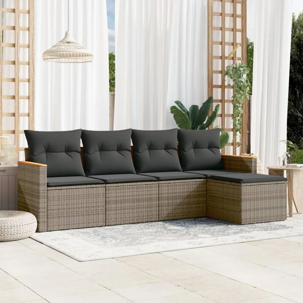 Set divano da giardino 5 pz con cuscini grigio in polyrattan