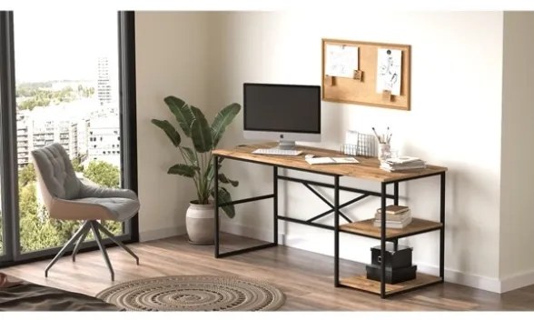 Scrivania Industrial Con Ripiani Laterali 160x60x75H Rovere E Antracite Voyage DX