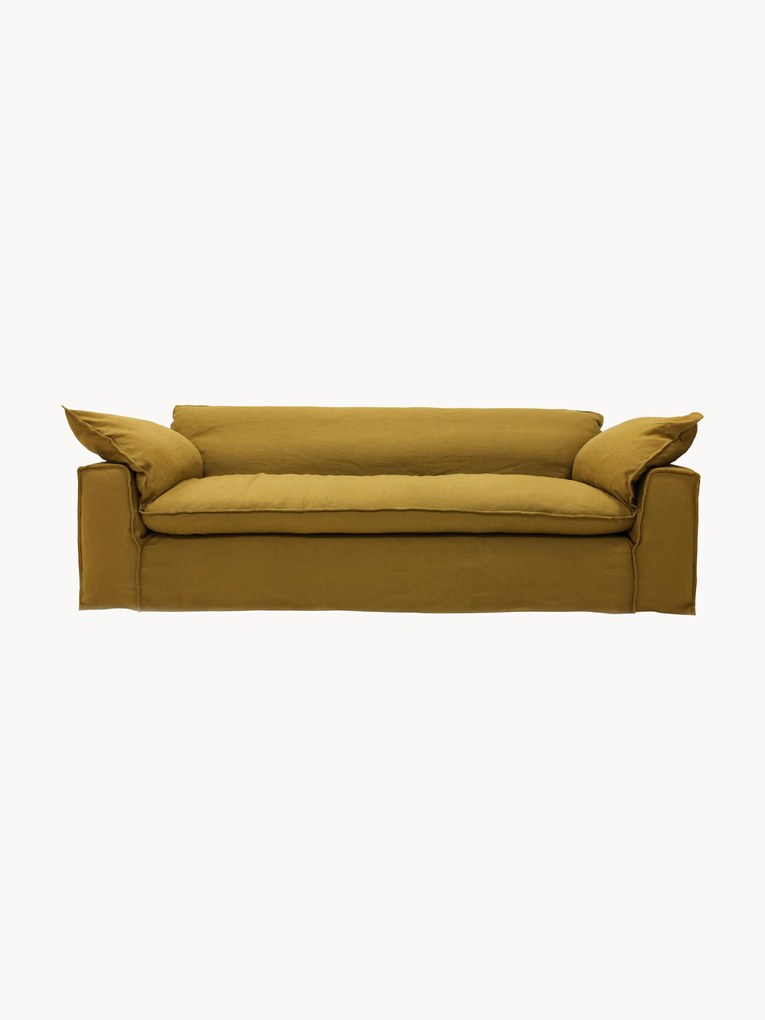 Divano 4 posti in lino color ocra bruciata Nomad, 305 cm