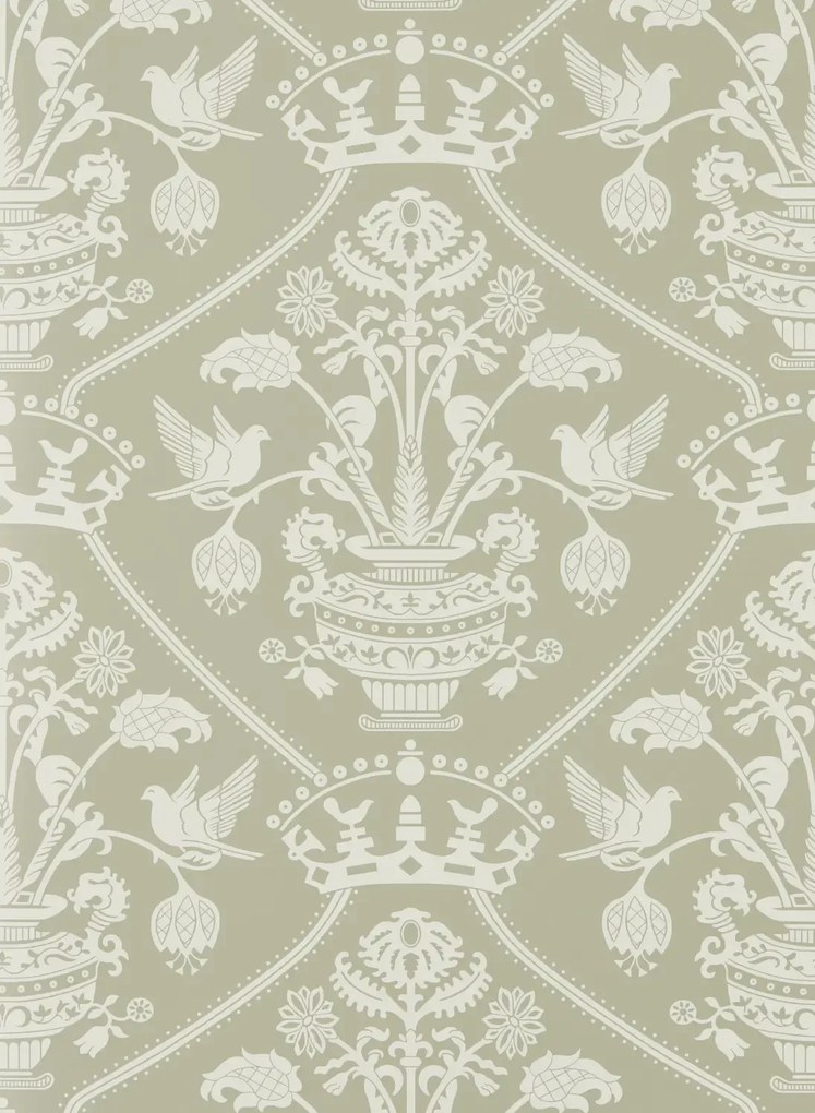 Sanderson Carta da parati Highgrove Damask - Silver Green
