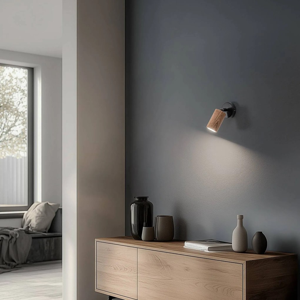 Luminex Applique Nise, a 1 luce, acciaio nero, legno