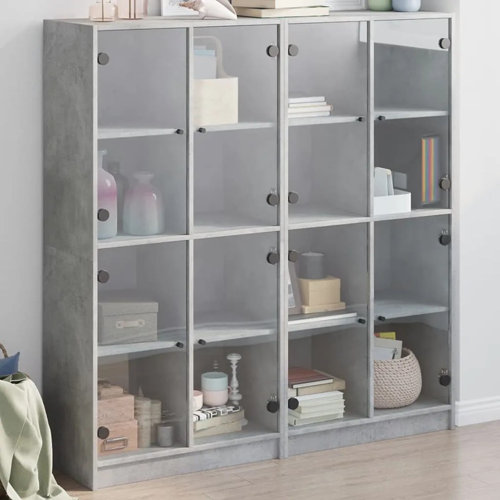 Libreria ante grigio cemento 136x37x142 cm in legno multistrato