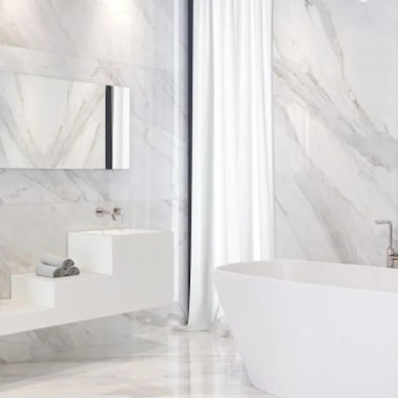 Piastrella da pavimento e rivestimento interno 100 x 100 cm Sp. 5.6 mm rettificato Calacatta in gres porcellanato bianco venato grigio/beage lucido traffico medio forte (pei 3/5)