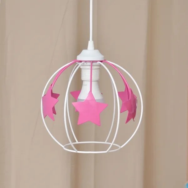 Lampadario a sospensione per bambini STARS 1xE27/15W/230V rosa/bianco