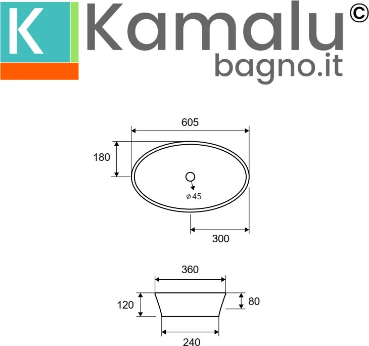 Lavabo ovale 60cm in ceramica Slim bianca | Litos-0016 - KAMALU