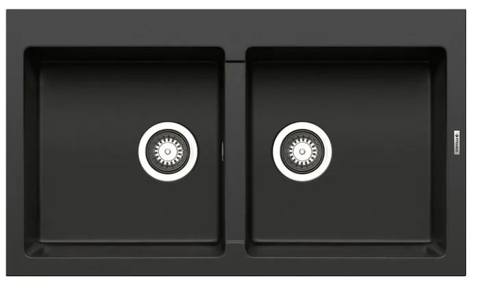 Lavello integrato 2 vasche in granito nero PYRAMIS Athlos L 50 x L 86 cm