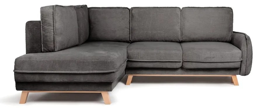 Divano angolare grigio allungabile (con penisola a sinistra) con rivestimento in velluto a coste Tori – Bonami Selection