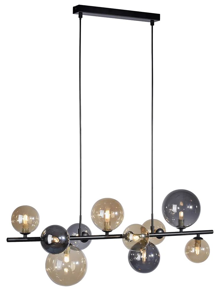 Lampada a sospensione Art Déco nera con vetro fumé e oro 10 luci - Wess