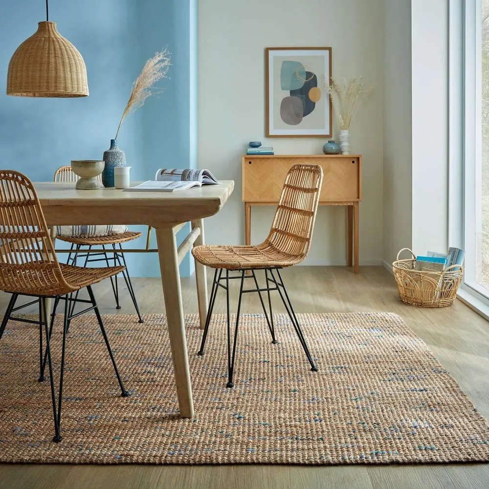 Tappeto blu/di colore naturale in iuta tessuto a mano 200x290 cm Jute Boucle Blue – Flair Rugs