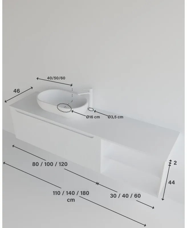 Mobile da bagno sotto lavabo bianco laccato L 140.5 x H 46 x P 46 cm 1 cassetto, lavabo non incluso