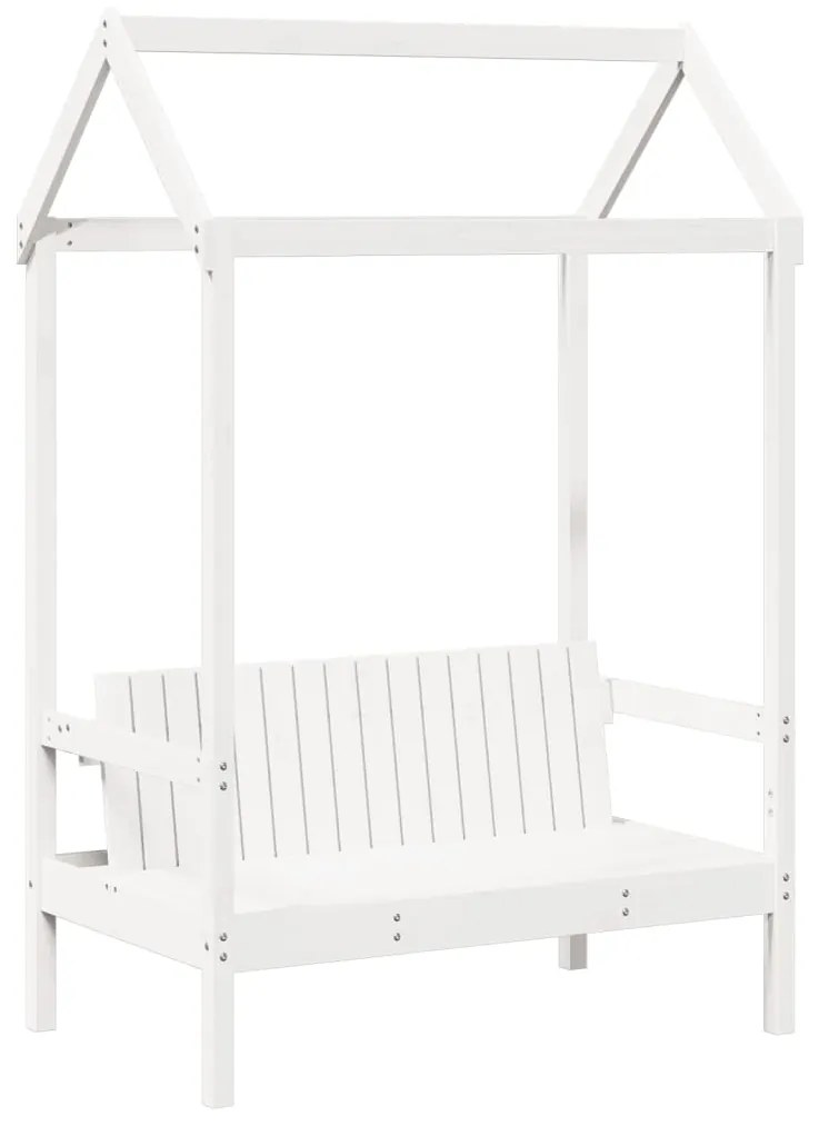 Set letto e panca con tetto bianco 90x190cm legno massello pino