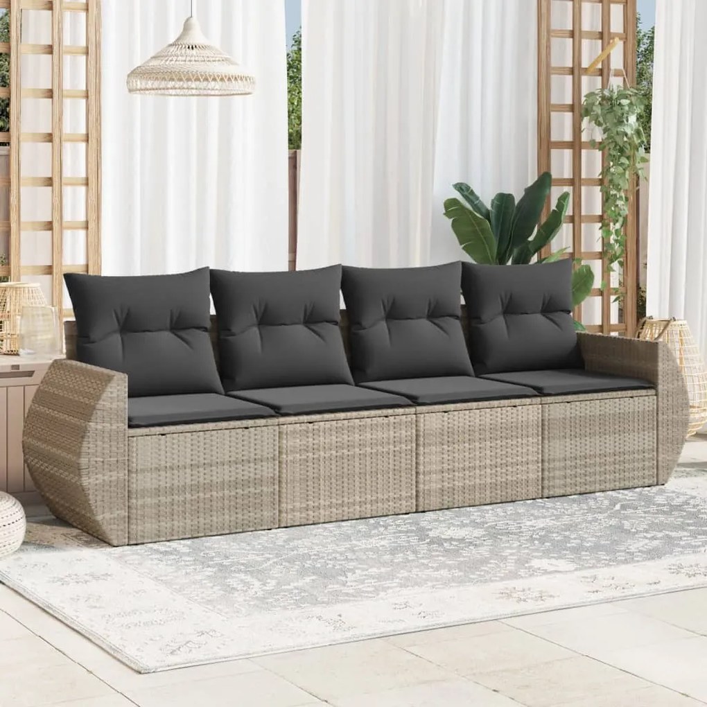 Set divano da giardino 4pz con cuscini grigio chiaro polyrattan