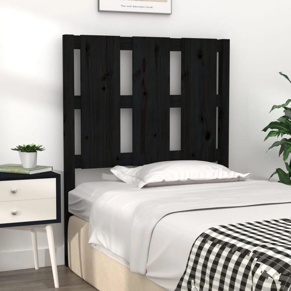 Testiera per letto nera 80,5x4x100 cm in legno massello di pino