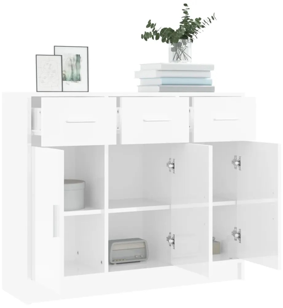 Credenza bianco lucido 91x28x75 cm in legno multistrato