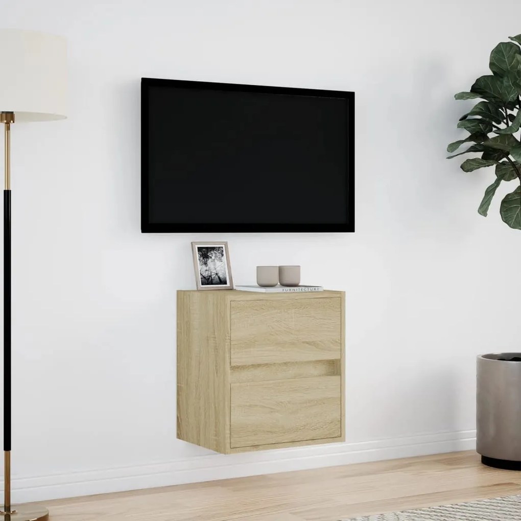 Mobile tv a parete con luci led rovere sonoma 41x31x45 cm