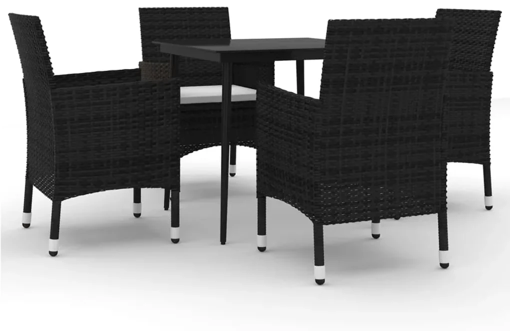 Set da pranzo per giardino 5 pz con cuscini polyrattan e vetro