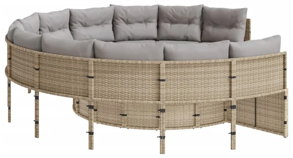 Divano da giardino con cuscini circolare beige in polyrattan