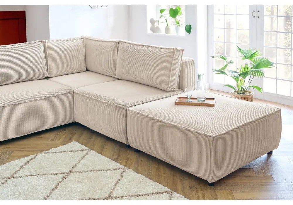 Divano a U angolare in velluto a coste color crema, angolo destro Nihad modular - Bobochic Paris